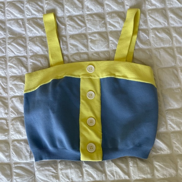 STAUD Knit Colorblock Yellow and Blue Top - Picture 1 of 6